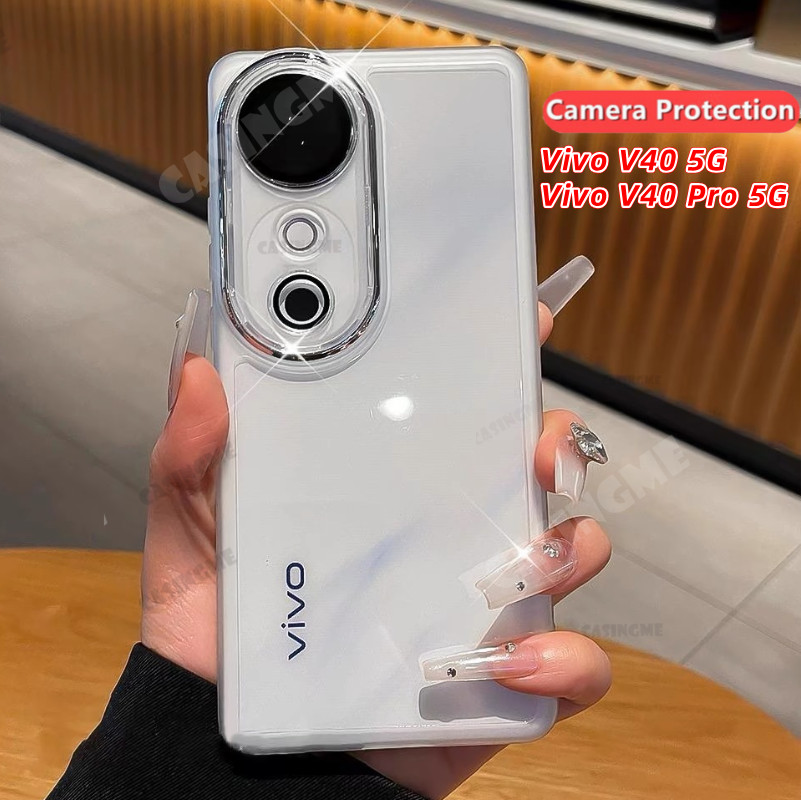 Vivo V60 5G V70 Pro 2024 ปลอกโปร่งใสสําหรับ Vivo V40 5G V50 VivoV40 V 40 Pro V40Pro V40E 5G 2024 เคสโทรศัพท์ชุบโปร่งใสนุ่มบางใสกล้องป้องกันปกหลัง