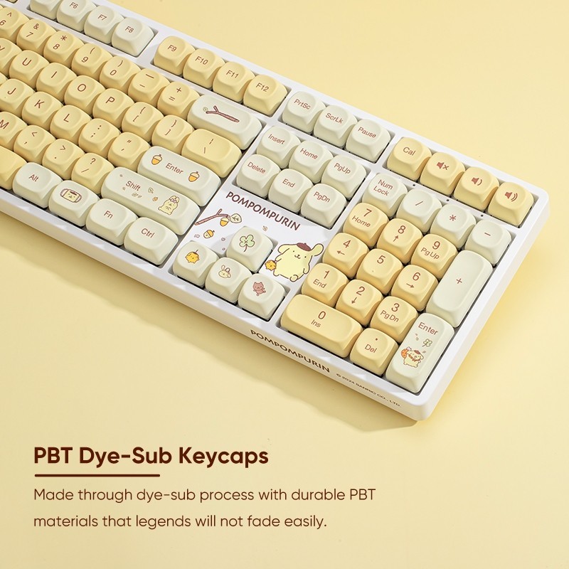 Akko X Pompompurin Limited Edition 5108B Plus คีย์บอร์ดไร้สายขนาดเต็มพร้อมโปรไฟล์ RGB MOA แบบถอดเปลี่ยนได้ PBT Dye-Sub Keycaps