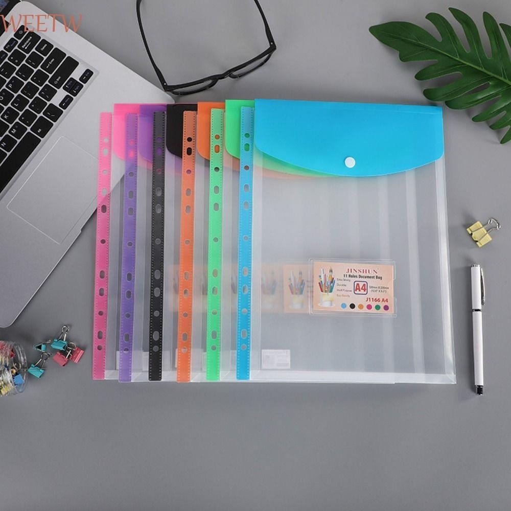 Weekw A4 ขยาย Binder กระเป๋า, ใบหลวม 11 หลุม Binder ซองจดหมายเงินสด,เอกสาร Organizer โปร่งใสเรียบง่ายสีสัน Binder Punched กระเป๋ากระดาษทดสอบ