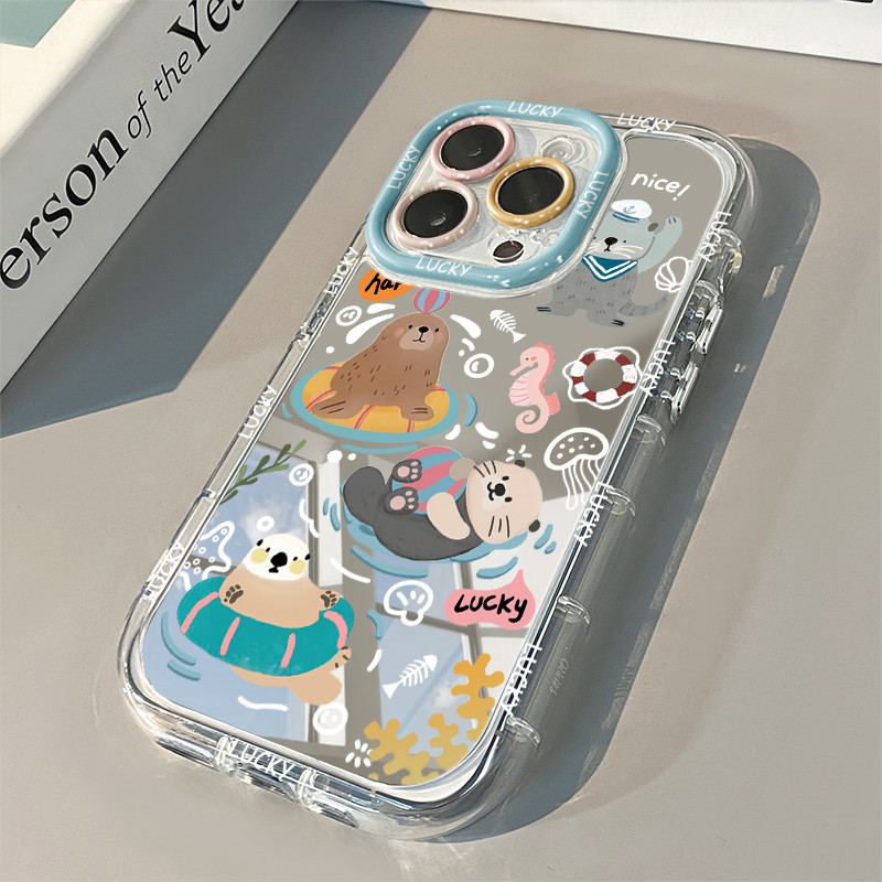 Ins น้ํากีฬาว่ายน้ํารูปแบบ Drop-Resistant กระจกแต่งหน้าเคสโทรศัพท์สําหรับ iPhone 16 Promax 15 Promax 12 13 Mini 14plus 11 Pro Max X XS XR XS Max 7 8 plus Se2020