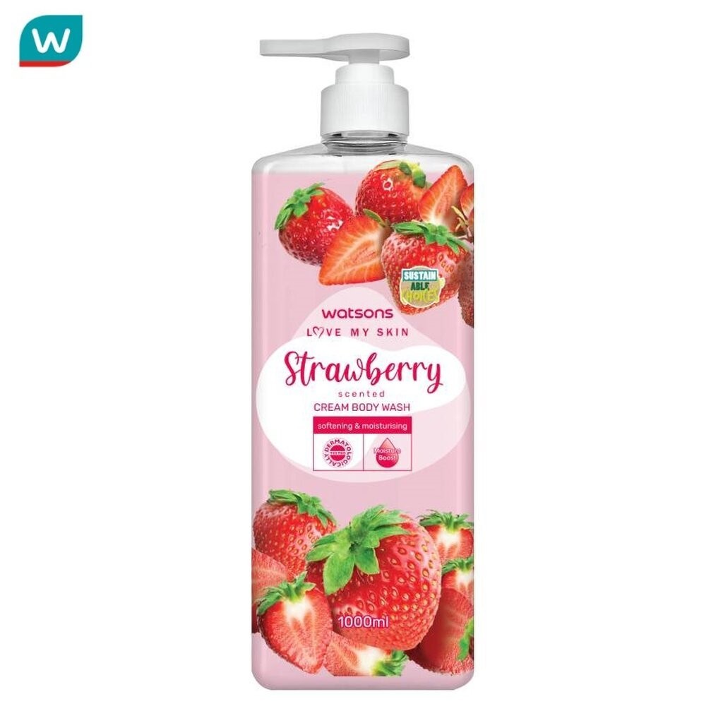 Watsons วัตสัน เลิฟ มาย สกิน สตรอว์เบอร์รี่ เซ็นทิด ครีม บอดี้ วอช 1000มล.