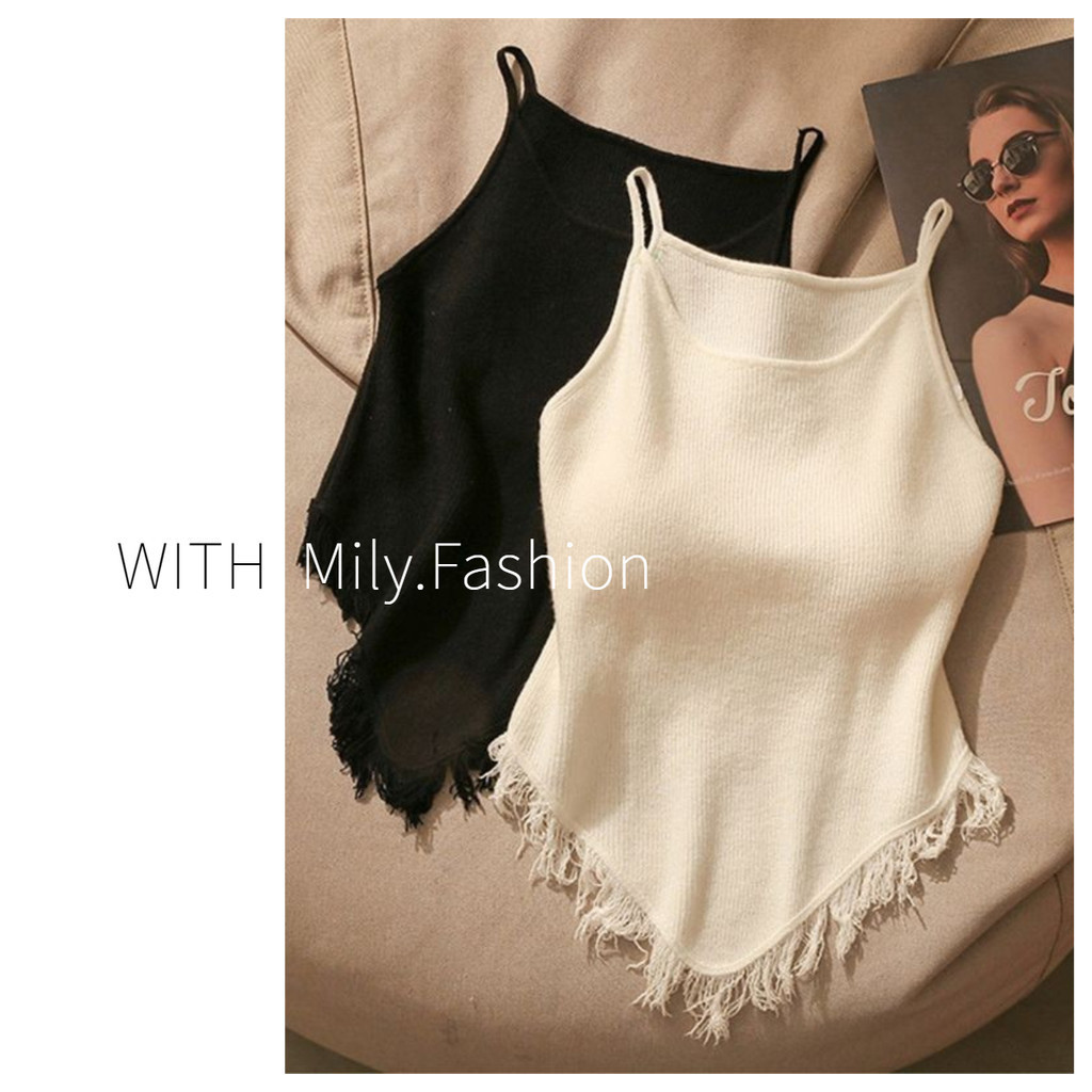 Milyfashion เสื้อสายเดี่ยว ผ้าถัก ทรงสลิมฟิต ขนาดเล็ก สําหรับผู้หญิง