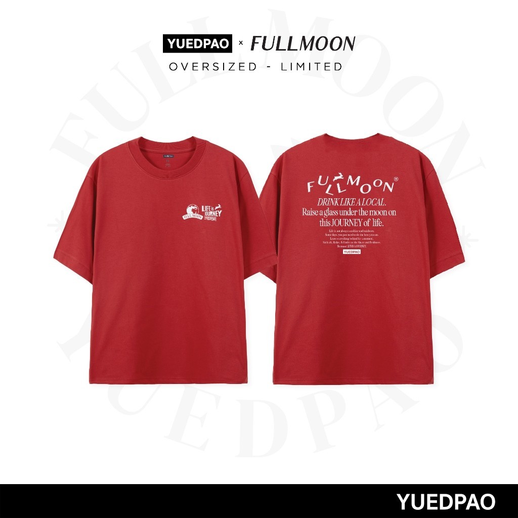 ใหม่ เสื้อยืด Yuedpao x Full Moon ผ้าหนายับยากรีดง่าย ทรงหลวม โอเวอร์ไซส์ Oversized Timeless Life a journey_Red S-5XL