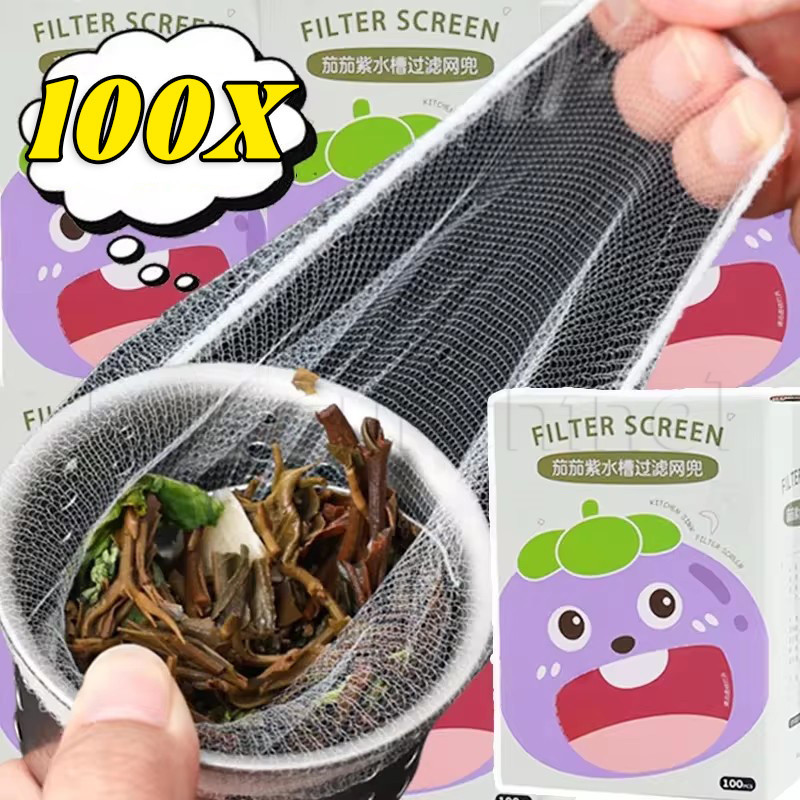 ถุงกรองขยะตกค้าง-100ชิ้น/กล่องทิ้งอ่างล้างจานกรองตาข่าย-ป้องกันการปิดกั้น,ท่อระบายน้ําอย่างรวดเร็ว-ติดผนังกรองถุงตาข่าย-ห้องครัวอุปกรณ์ห้องน้ํา