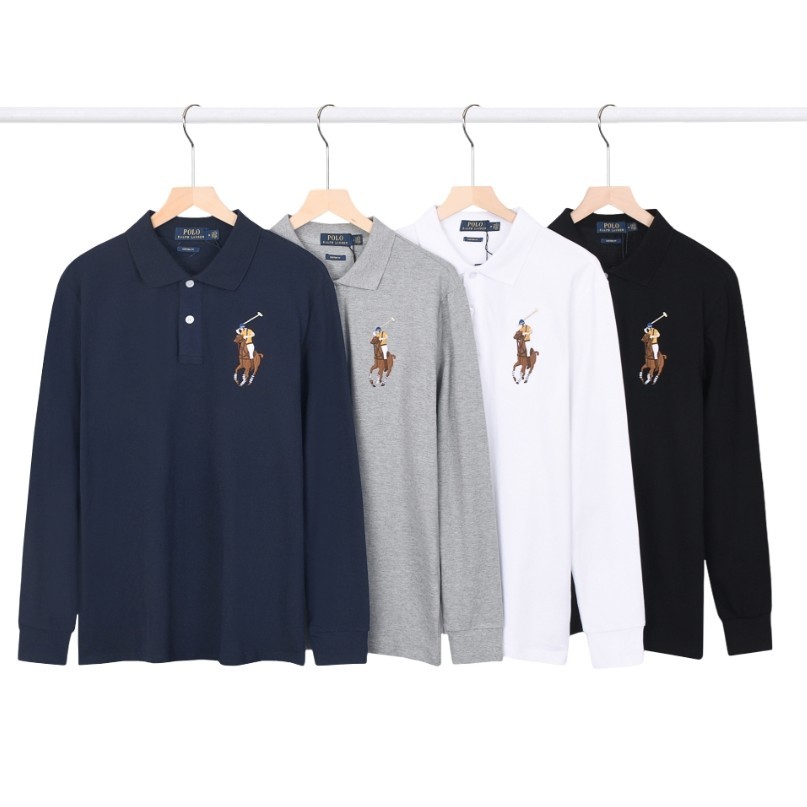 ใหม่แฟชั่นสีม้าปักปกเสื้อโปโลแขนยาวทรงหลวมและลําลองสําหรับผู้ชายและผู้หญิง