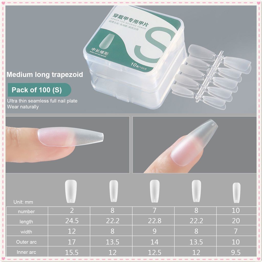 100 ชิ้น/กล่อง Nail Art แผ่นเสริมเล็บ เล็บปลอม Amygdala แบบบางพิเศษ ไร้รอยขีดขวน ไม่เป็นรอย อุปกรณ์ทำเล็บสำหรับร้านทำเล็บ JOYFEEL