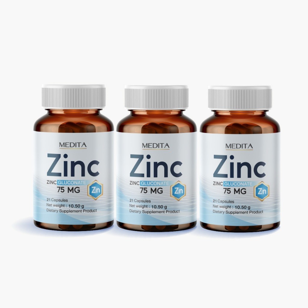 เก็บโดคในไลฟ์ 100.- [ 3 กระปุก ] MEDITA​ ZINC​ GLUCONATE 75​ mg​ ผลิตภัณฑ์เสริมอาหารเมดิต้า ซิงค์  2
