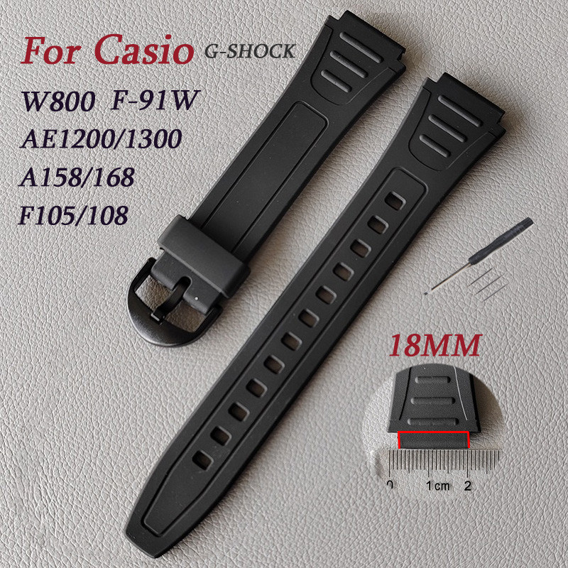 18 มม.สายนาฬิกาซิลิโคนสําหรับ Casio G-Shock W800 Universal ยางนาฬิกานุ่มกันน้ํากีฬาเปลี่ยนสายรัดข้อมือ