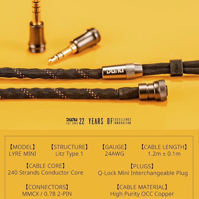 Dunu LYRE Mini สายหูฟัง Q-Lock Mini ปลั๊กเปลี่ยนได้ 240-Strand High-Purity OCC แกนลวดทองแดง MMCX / 0.78 มม.