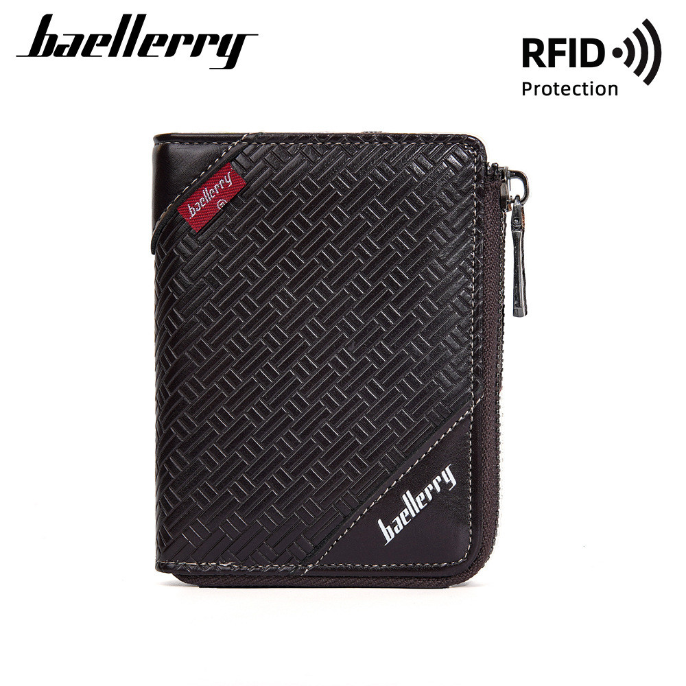 แบลเลอร์รี่ ธุรกิจไม้ไผ่ RFID ซิปกระเป๋าใส่เหรียญเรียบง่ายสะกดหนังเยาวชนกระเป๋าสตางค์ผู้ชายกระเป๋าสตางค์สั้น