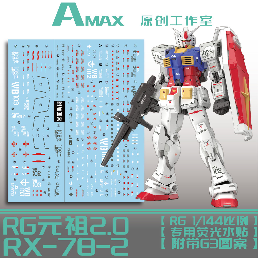 AMAX RG 1/144 RG RX-78-2 2.0 Water Slide Decal Fluo Type AMAXRG001