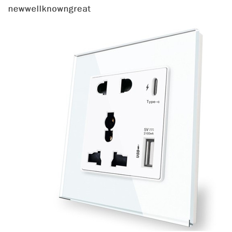 ใหม่wellknowngreat Power 2100MA USB Outlet แผงแก้วคริสตัล 13A UK Wall Type C อินเทอร์เฟซซ็อกเก็ต CAD