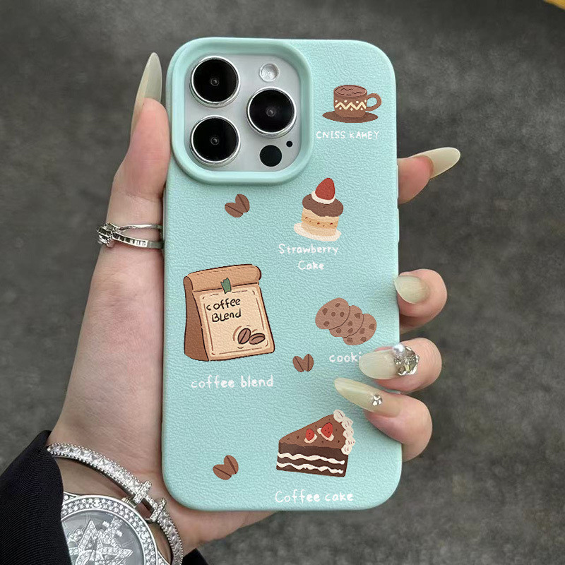 ขนมขนมปังกาแฟลายหนังสำหรับแอปเปิ้ล15/14/13PROMAX 12/11นุ่ม XR/XS ป้องกัน