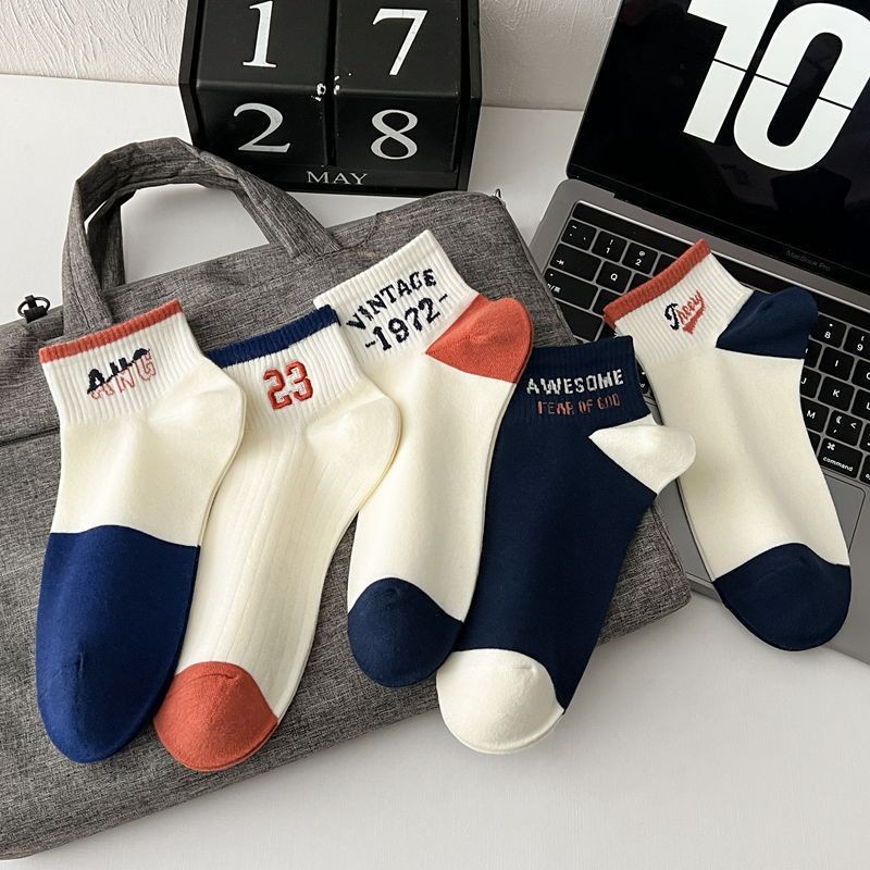 JH STORE ถุงเท้าข้อสั้น (5สี/10คู่) ถุงเท้าแฟชั่น เนื้อผ้านุ่ม  ลายANG NO.B30