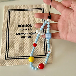 น่ารัก Blue Clouds Cherry Beaded โทรศัพท์ Charm สายคล้องจี้สําหรับ iPhone Samsung Accessrioes โซ่หวาน Lanyard ผู้หญิงแขวนเชือก