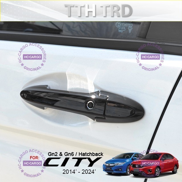 Honda City 2014 - 2024 & City Hatchback Key Less Model Car Door Handle Cover สีดําเงา GN6 GN2 8 ชิ้น