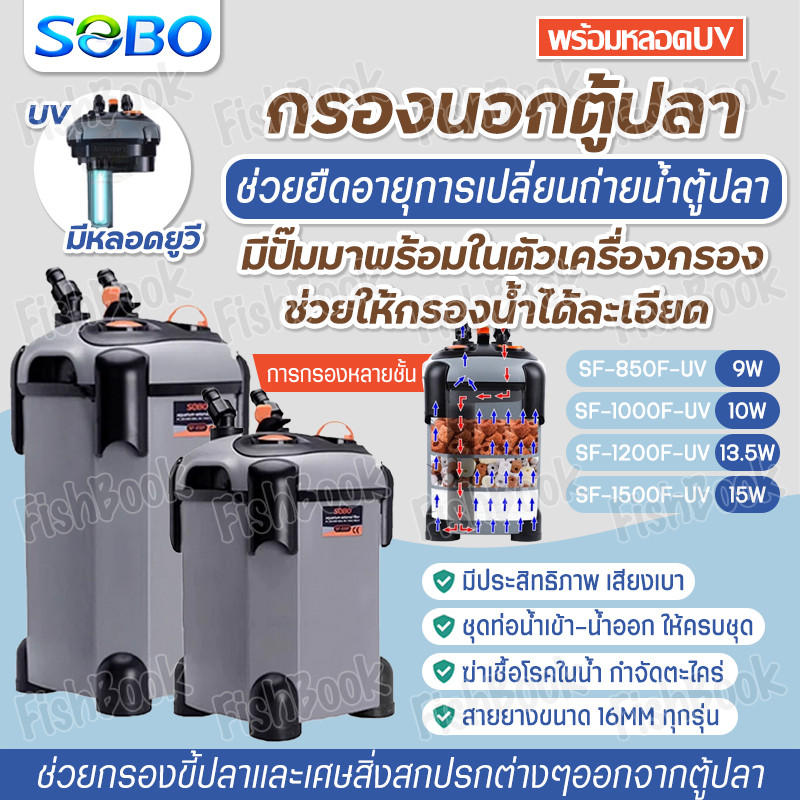 กรองนอก ตู้ปลา แบบมีหลอดUV มี 4รุ่น SF 650F / 850F-UV / 1000F-UV / 1200F-UV / 1500F-UV