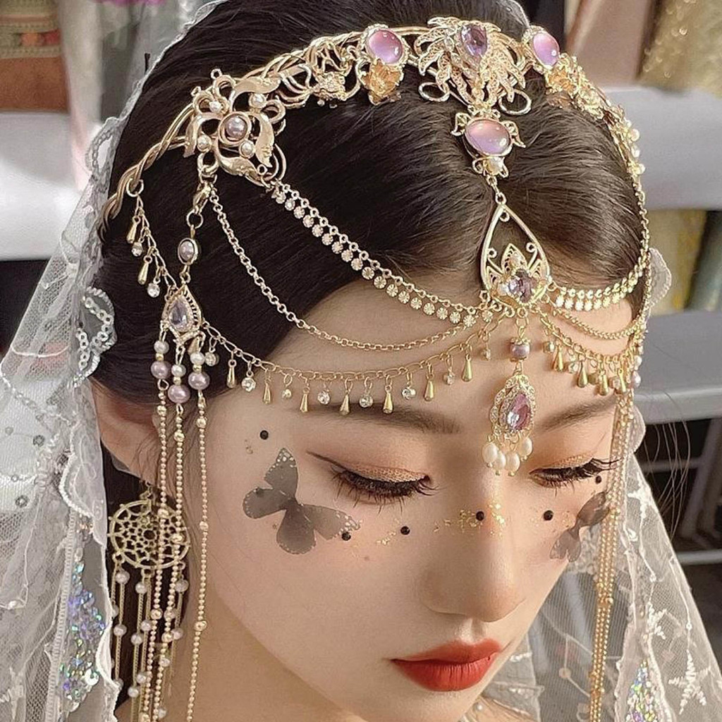 [2024ใหม่] เครื่องประดับศีรษะสไตล์ตะวันตกสไตล์หวงหวงสไตล์โบราณ Hanfu นักเต้นเครื่องประดับฟ็อกซ์โซ่หน้าผากเครื่องประดับหน้าผาก cxbmibai. th823
