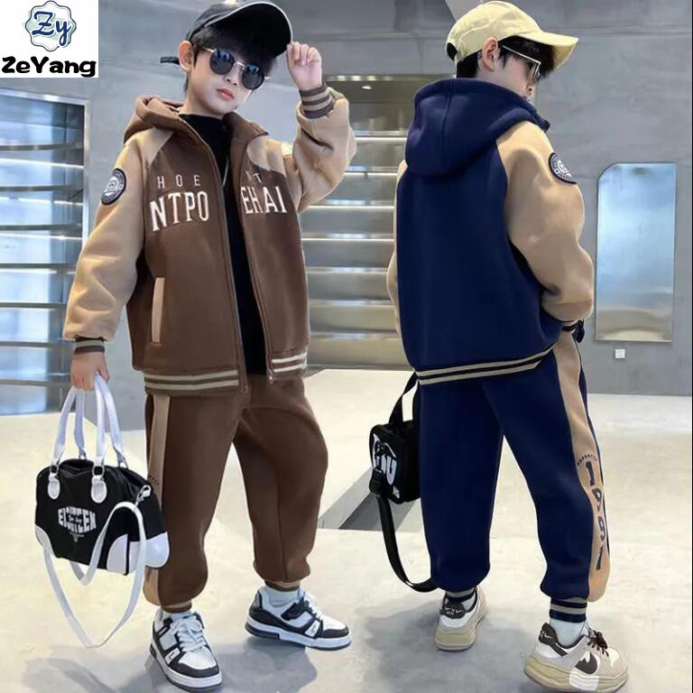 [ซี่] 110-160เซนติเมตรพร้อมสต็อกเด็กคลุมด้วยผ้าเสื้อกันหนาวสูทชุดลําลองฤดูใบไม้ร่วงฤดูหนาวเด็กซิปเสื้อแจ็คเก็ตคลุมด้วยผ้าแฟชั่นเสื้อกันหนาวสูทกีฬาสูทคาร์ดิ