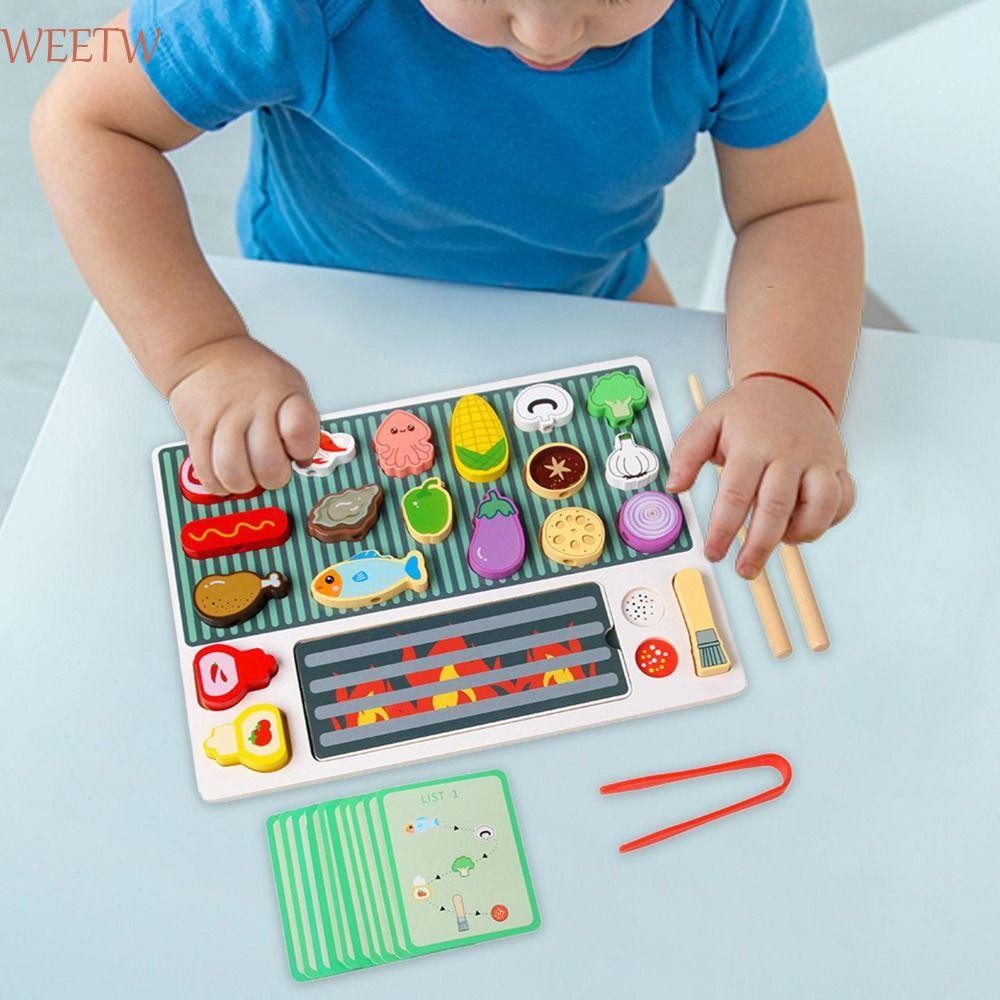 Weekw ของเล่นไม้บาร์บีคิว, ไม้จําลองอาหาร BBQ ย่างของเล่น, Montessori ทําอาหารประสบการณ์การศึกษาความรู้ความเข้าใจครัว Playset แกล้งเล่นชุด Play House