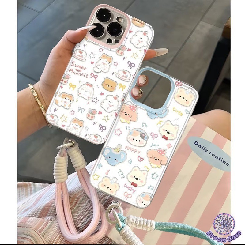 การ์ตูนลูกแมวลูกสุนัขน่ารักช้างโบว์โบว์เคสสำหรับ OPPO A78 A12 A36 A38 A55 A57 A53 A1K A15 A9 A16 A58 A5s A31 A5 Reno 5F