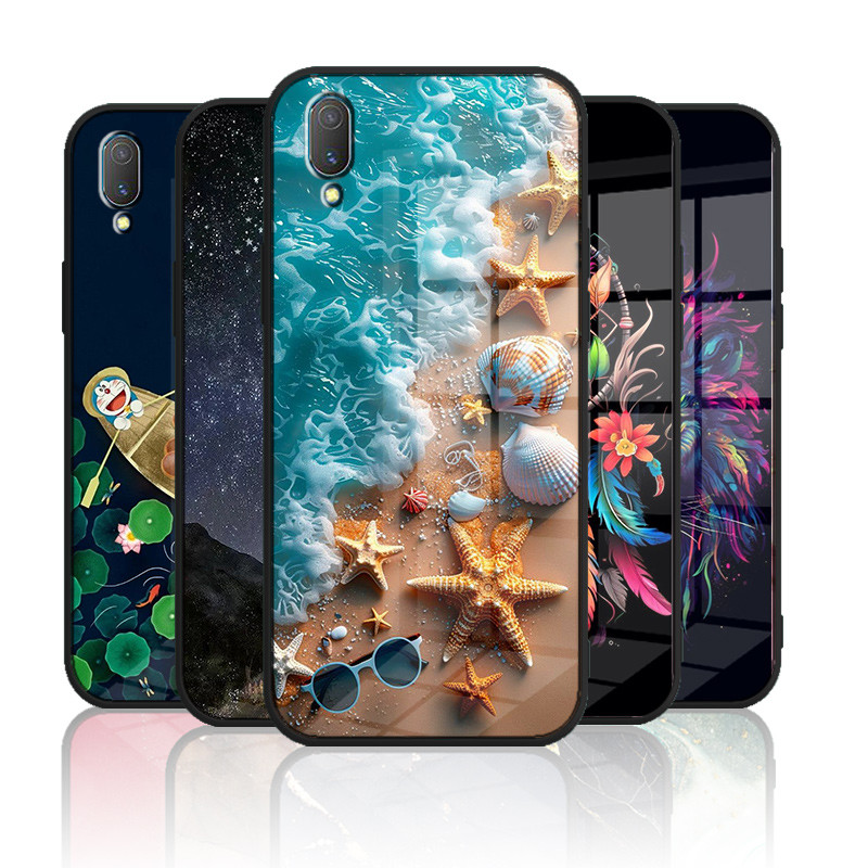 เคสกระจก Vivo V11 V11pro 1804 เคสกระจกนิรภัยฮาร์ดฝาหลังขอบซิลิคอนอ่อน