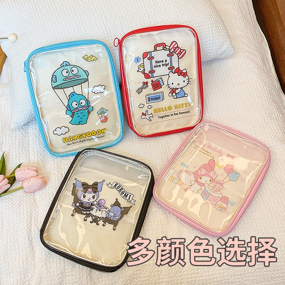 Sanrio การ์ตูน PVC กันน้ํากระเป๋าเครื่องสําอางโปร่งใสหวานน่ารัก 37 ซม.Ins สไตล์ High-End กระเป๋าเก็บคอมพิวเตอร์