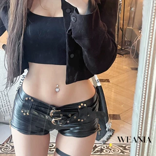 (shipped from Thailand) Weania Y2k Retro เซ็กซี่ต่ําเอว Pu กางเกงขาสั้นสั้นพิเศษ