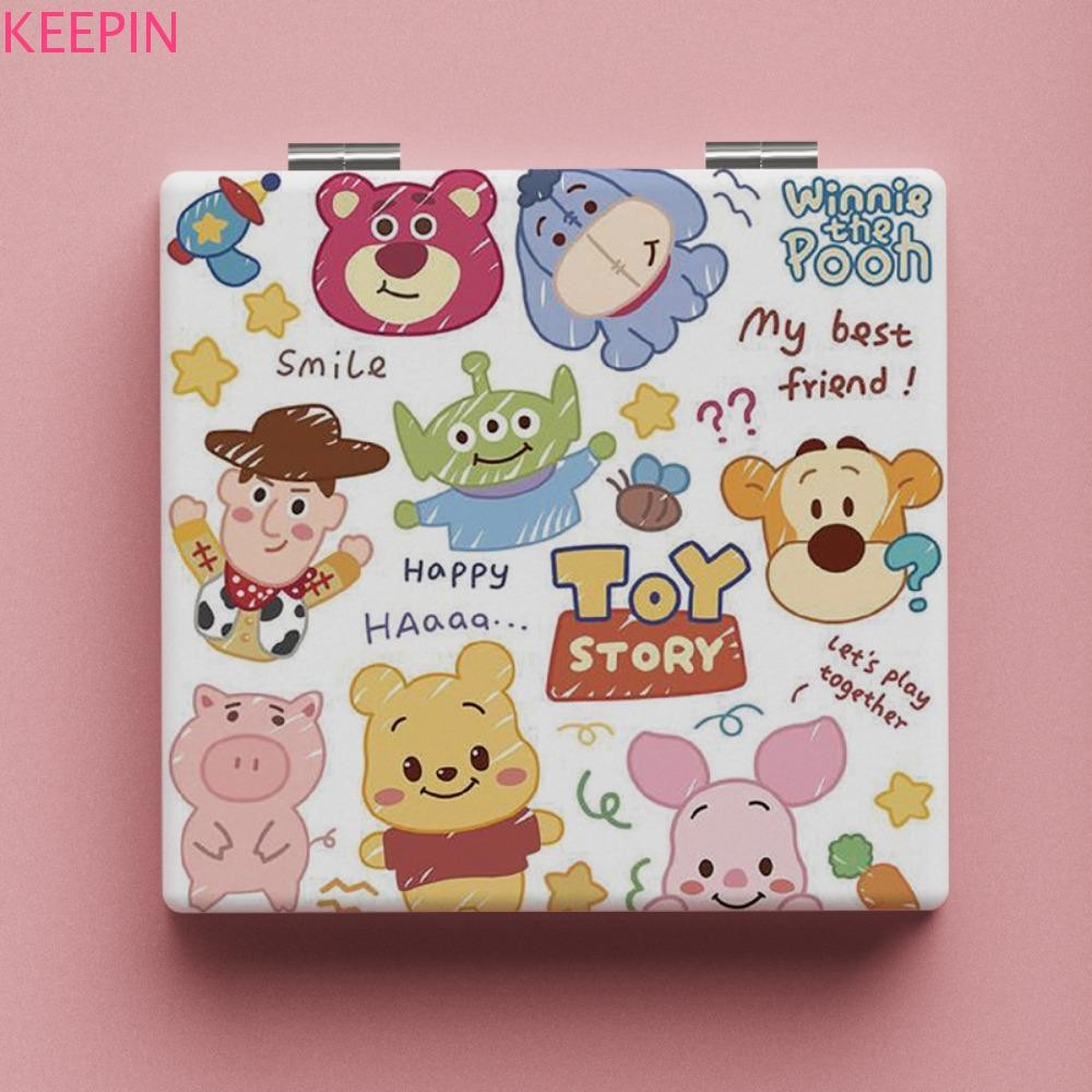 Keepin กระจกแต่งหน้าแบบพับได้, กระจกโต๊ะเครื่องแป้งพับได้หมีสตรอเบอร์รี่, กระจกพกพา Mini Portable Kawaii Pocket Make-up Mirror นักเรียน