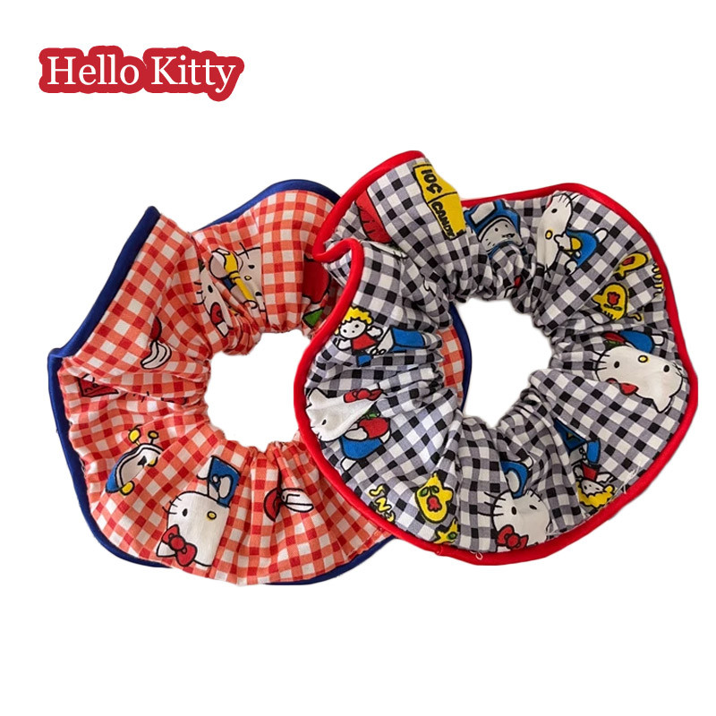 เกาหลีhello Kitty Scrunchieสาวน่ารักคลาสสิกลายสก๊อตผูกผมยางรัดผมเครื่องประดับผม
