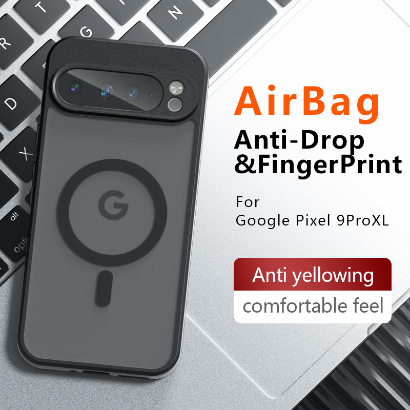 สําหรับ Google Pixel 9, 9 Pro, 9 Pro XL กรณี ELVEV Anti-drop ถุงลมนิรภัยผิว Hard PC + TPU กึ่งโปร่งใสฝาครอบโทรศัพท์