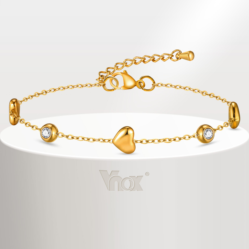 Vnox Love Hearrt Zircon Cubic สร้อยข้อมือสําหรับผู้หญิงสาว,18K Gold Dainty Non Fade งานแต่งงาน Link Chain,ปาร์ตี้เครื่อง