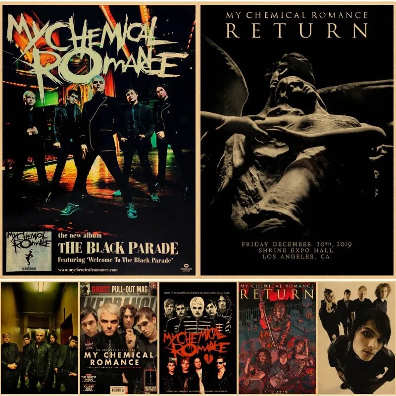 คลาสสิก Vintage My Chemical Romance Band สติ๊กเกอร์ติดผนังเหมาะสําหรับ Home Room Bar Cafe Matte Decor Art Wall Mural