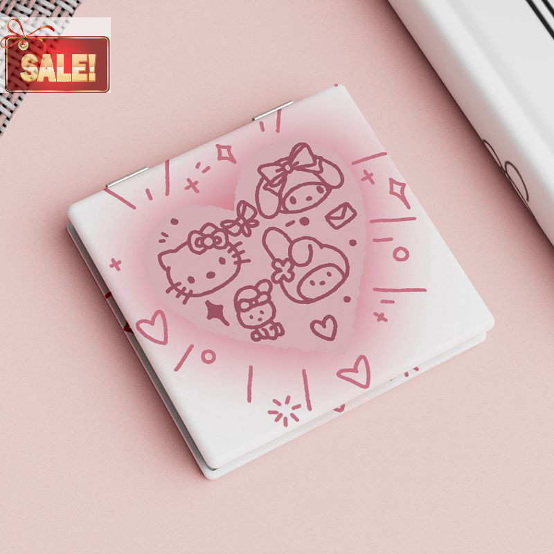 Bl Hello Kitty Mini กระจกแต่งหน้าแบบพกพาน่ารัก Saniro Kt Cat สองด้านพับกระจกแต่งหน้าสําหรับผู้หญิงสาวของขวัญแต่งหน้ากระจก A