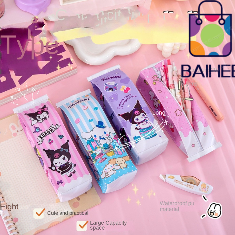 SANRIO ดินสอ ไป๋เฮ ,ความจุขนาดใหญ่อุปกรณ์การเรียนกระเป๋าเครื่องเขียน, ซานริโอ คุโรมิ ชุด ทนทานกล่องนมออกแบบกระเป๋าดินสอ