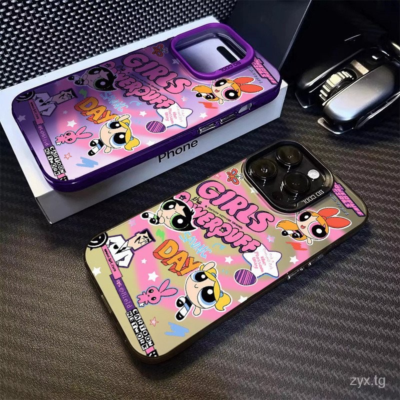 อะนิเมะ The Powerpuff Girls Multi-Compatible สีเงินเคสโทรศัพท์ applicableiphone 11/12/13/14/15 PRO MAX, 7plus, 8PLUS, 11pro, 13pro, X,XR,XS Max-F8VA ที่ทันสมัยและสวยงาม