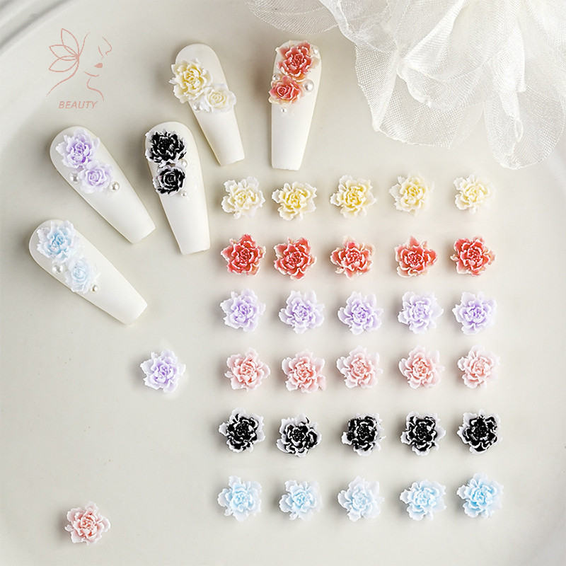 [maybeauty] 10 ชิ้นGradientเล็บอุปกรณ์เสริมเรซิ่นDualสี Luminous Peonyดอกไม้แกะสลักRoseสวมใส่ตกแต่งเล็บ {TH}