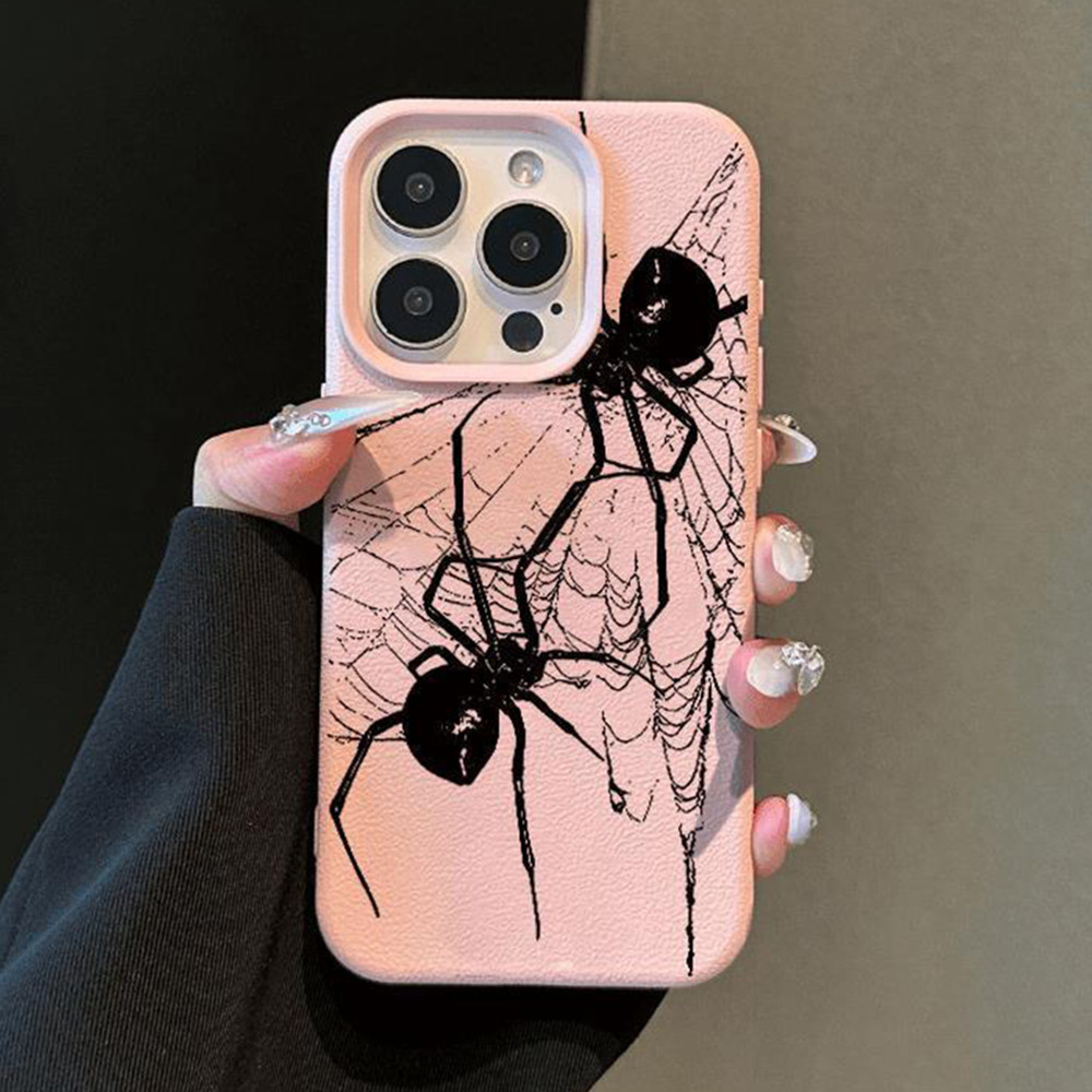 แมงมุมสีชมพู เคสโทรศัพท์มือถือหนัง PU อ่อนสำหรับ for iPhone 15 16 Pro Max 13 12 11 14 15 Plus X XR XS Max Case Cover