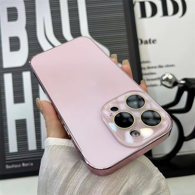 หรูหราelectroplating Frosted Glassเลนส์สําหรับIPhone 16 Pro Max 15 12 11 13 14 Pro Max 14Plus 16Plus PC Cover