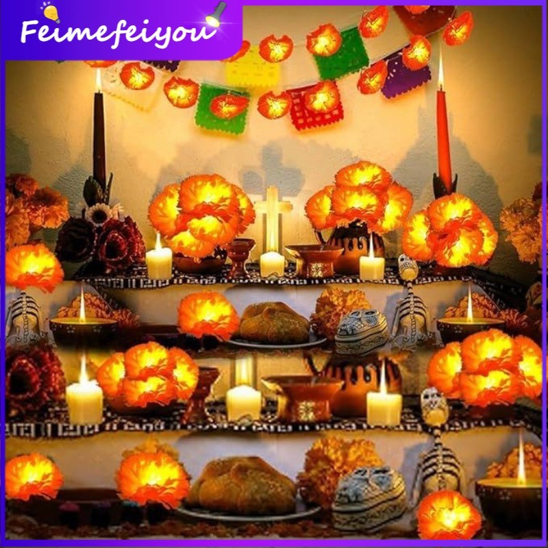 Led Chrysanthemum Light String อินเดีย Diwali Marigold Light String ปาร์ตี้ฮาโลวีน Ghost Festival ตก