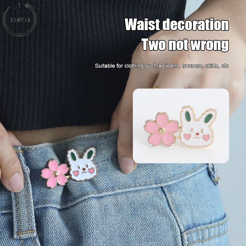 จัดส่งที่รวดเร็ว✨ซากุระเอว Retraction Buckle ที่ถอดออกได้เย็บฟรีแมวปุ่มกางเกงยีนส์เอว Retraction Buckle-XINYIA1