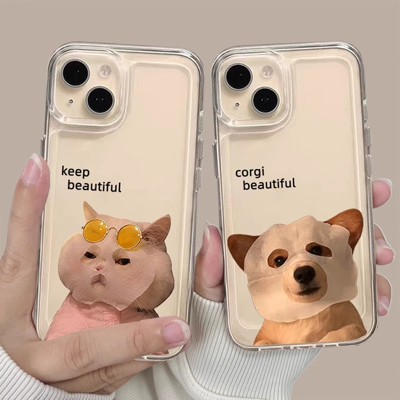 เคสมือถือ แมวดำ โปร่งใส case แมวการ์ตูน corgi เคสโทรศัพท์ เคสไอโฟน11pro,12,13,14,15,15promax