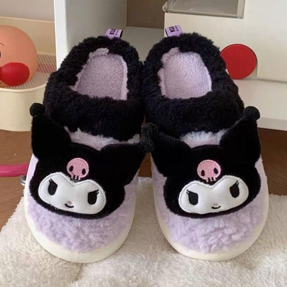 Trendyo รองเท้าแตะตุ๊กตาอะนิเมะ, รองเท้าแตะขนปุยฤดูหนาว Kuromi Kitty Cinnamoroll, น่ารักห้องนอนหอพักนักเรียนบ้านรองเท้าแตะรองเท้าหญิง