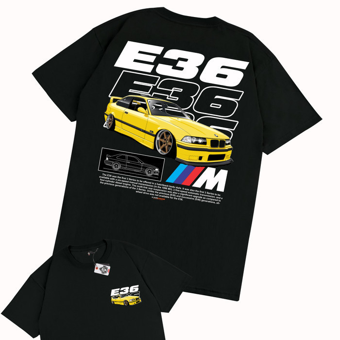 S-5XL Kmws ID Kaos T เสื้อ BMW E36 STANCE Kaos ยานยนต์ - V2 HITAM S-5XL