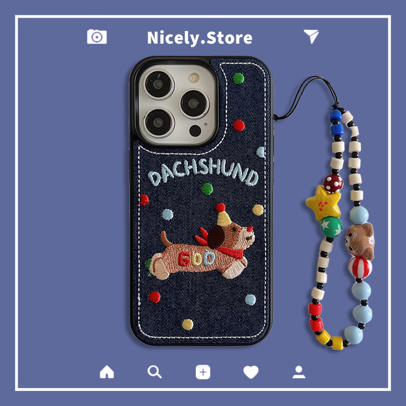 Vintage Jean ไส้กรอกสุนัข Star Bear Chain เคสโทรศัพท์สําหรับ iPhone 16 15 14 13 12 Pro Max 15Pro 14Promax Anti-scratch TPU ปลอกมือถือ
