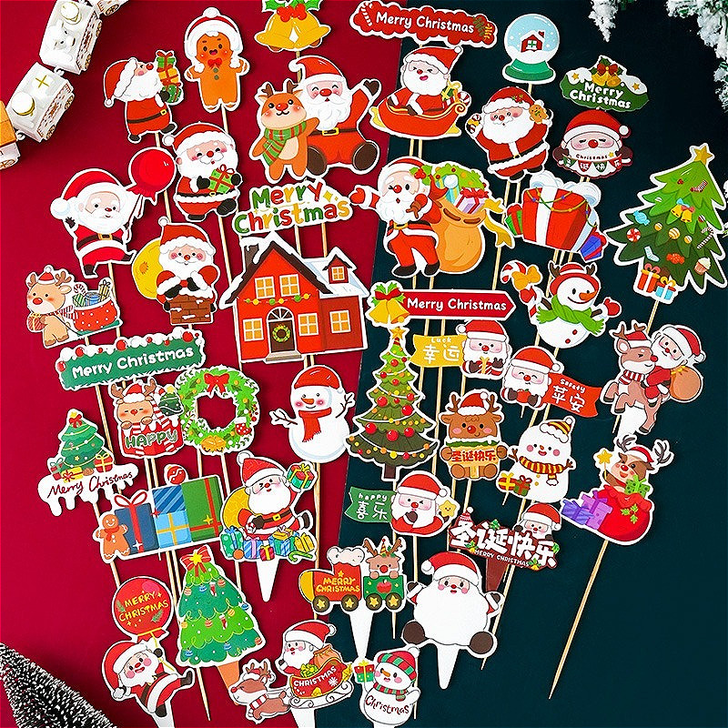 ตกแต่งเค้กคริสต์มาสปลั๊กอินซานตาคลอสมนุษย์หิมะต้นคริสต์มาสหญ้าวงกลมปลั๊กอินคริสต์มาสอีฟพรรคตกแต่งชุด