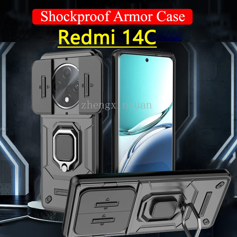เกราะกันกระแทกสําหรับ XIAOMI POCO C75 Redmi 14C 4G 5G 2024 สไลด์กล้องเลนส์ป้องกันแหวนขาตั้งเคสโทรศัพ