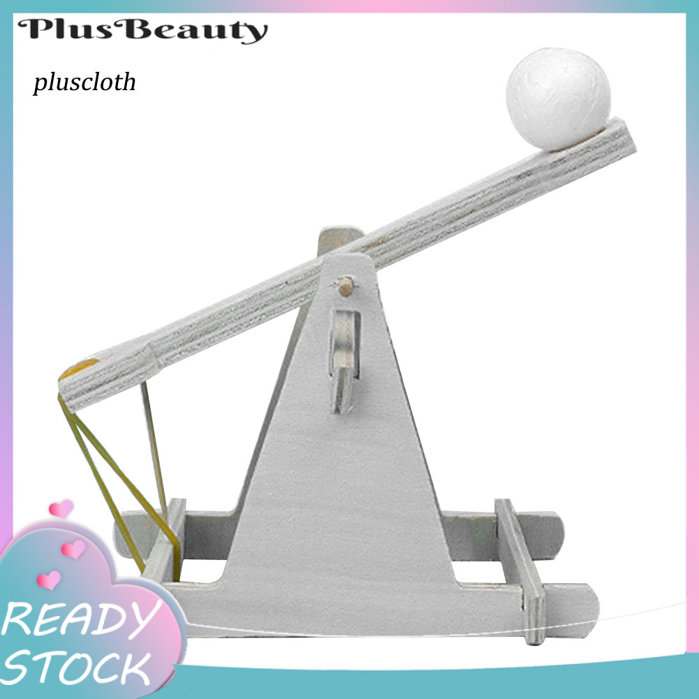 <Pluscloth>เด็กการทดลองทางวิทยาศาสตร์DIY Trebuchetของเล่นรุ่นไม้ชุดหนังสติ๊ก