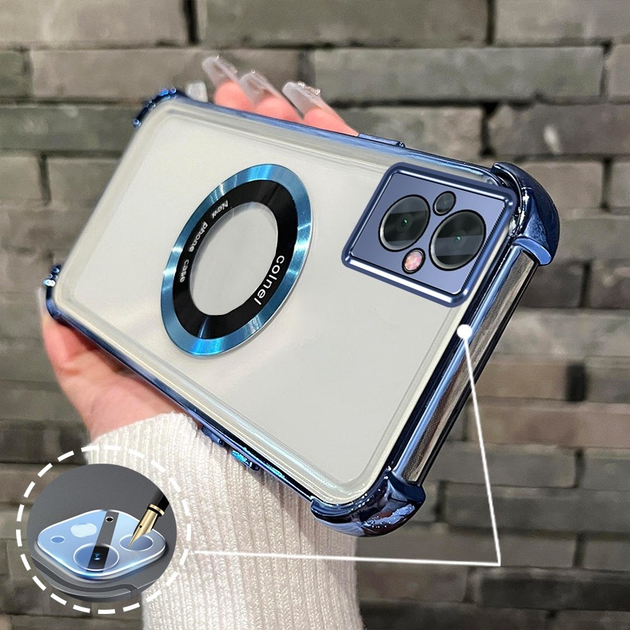สําหรับ OPPO RENO 7Z 5G RENO 8Z 5G เคสโทรศัพท์กันกระแทกElectroplatingกันกระแทกแหวนแม่เหล็กโทรศัพท์นุ่มเลนส์สีฟ้าป้องกันกรณี XXXDA