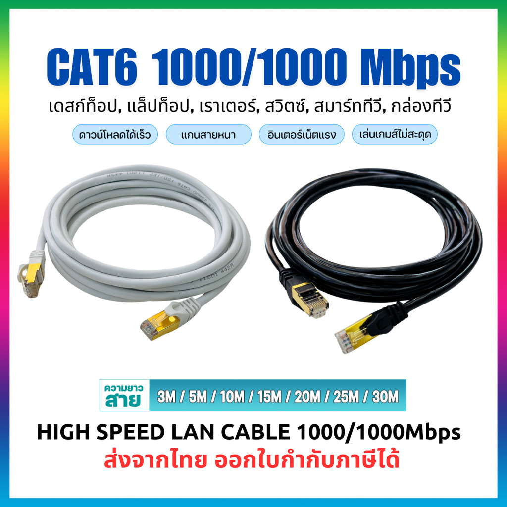 สายแลน cat6 สายUTP Rj45 ความเร็วสูง 1000Mbps Lan cable Cat6 Network Cable ต่อ คอม ps5 ps4 เราเตอร์ กล้อง อุปกรณ์ต่างๆ